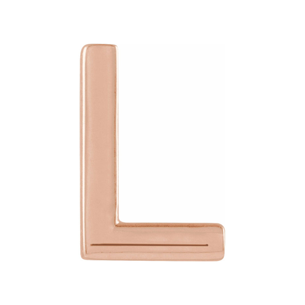 Single, 14k Rose Gold Initial L Post Earring, 5.25 x 8mm, Item E18500-L by The Black Bow Jewelry Co.