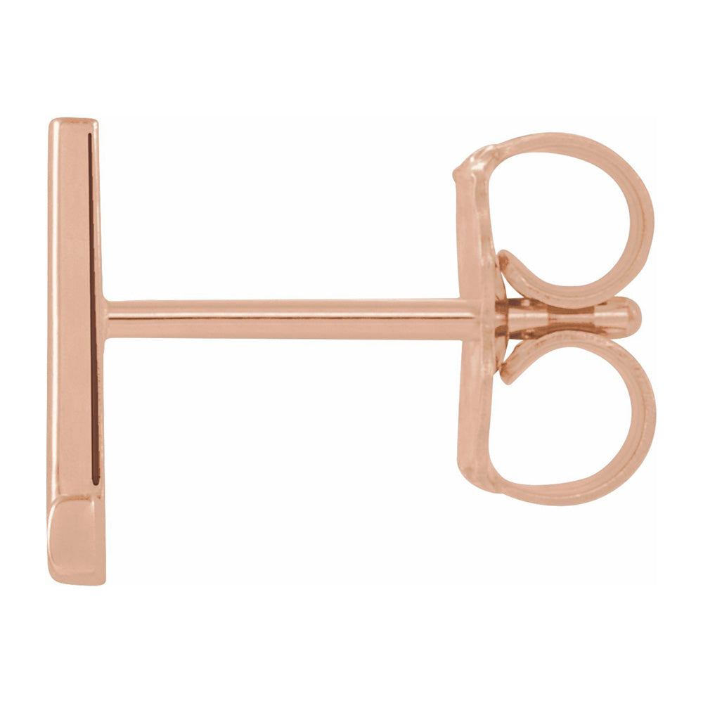 Alternate view of the Single, 14k Rose Gold Initial L Post Earring, 5.25 x 8mm by The Black Bow Jewelry Co.