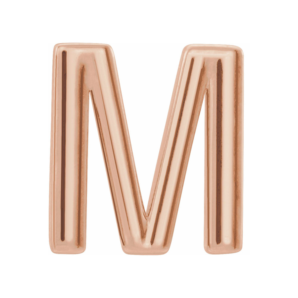 Single, 14k Rose Gold Initial M Post Earring, 7.25 x 8mm, Item E18500-M by The Black Bow Jewelry Co.