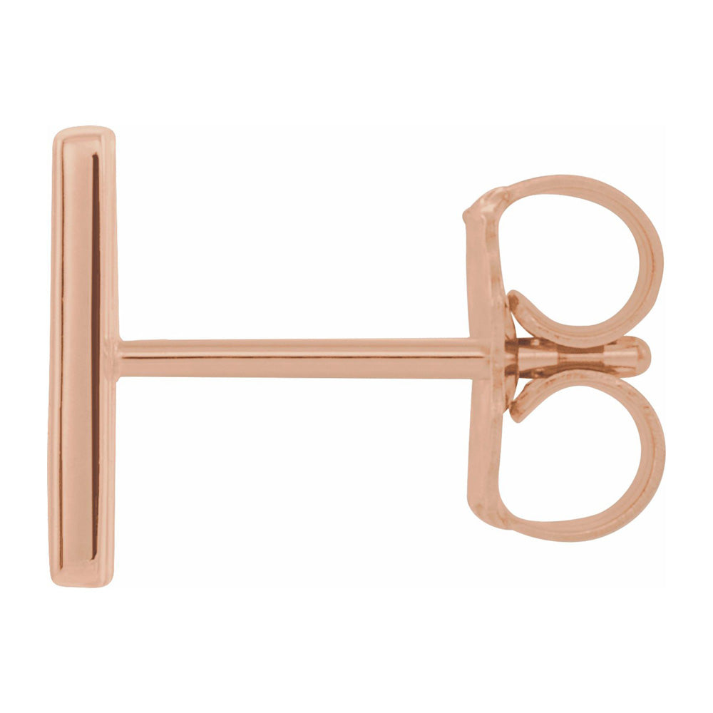 Alternate view of the Single, 14k Rose Gold Initial M Post Earring, 7.25 x 8mm by The Black Bow Jewelry Co.