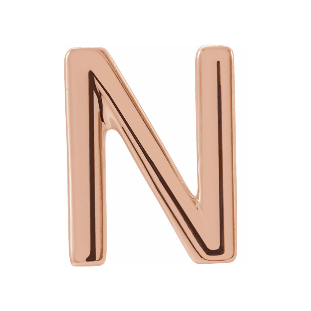 Single, 14k Rose Gold Initial N Post Earring, 6 x 8mm, Item E18500-N by The Black Bow Jewelry Co.