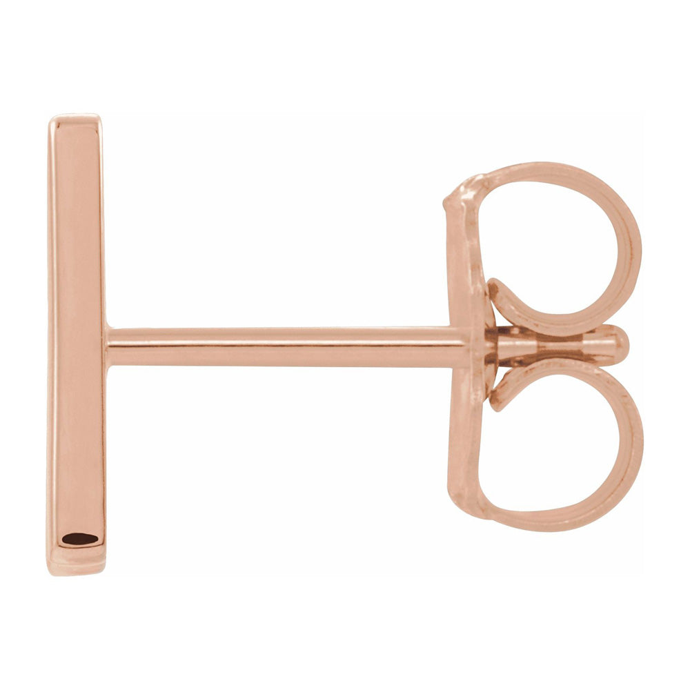 Alternate view of the Single, 14k Rose Gold Initial N Post Earring, 6 x 8mm by The Black Bow Jewelry Co.