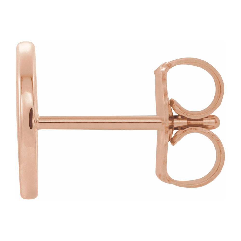 Alternate view of the Single, 14k Rose Gold Initial O Post Earring, 7.25 x 8mm by The Black Bow Jewelry Co.