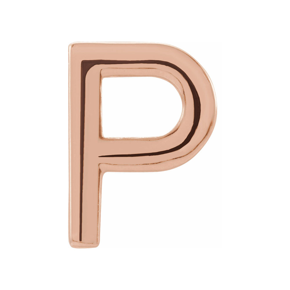 Single, 14k Rose Gold Initial P Post Earring, 5.75 x 8mm, Item E18500-P by The Black Bow Jewelry Co.
