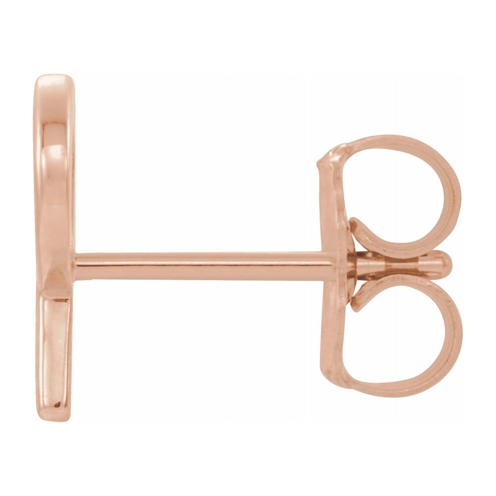 Alternate view of the Single, 14k Rose Gold Initial P Post Earring, 5.75 x 8mm by The Black Bow Jewelry Co.