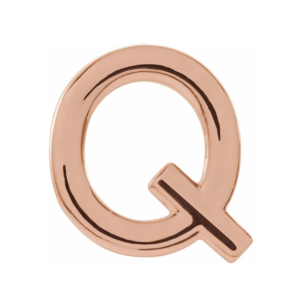Single, 14k Rose Gold Initial Q Post Earring, 8 x 8mm, Item E18500-Q by The Black Bow Jewelry Co.