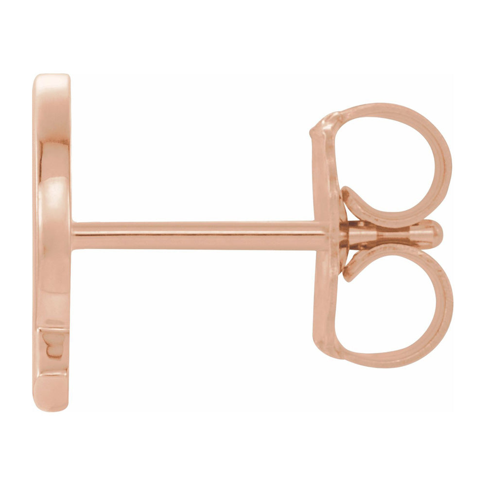 Alternate view of the Single, 14k Rose Gold Initial Q Post Earring, 8 x 8mm by The Black Bow Jewelry Co.
