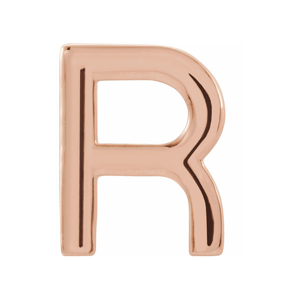 Single, 14k Rose Gold Initial R Post Earring, 6.25 x 8mm, Item E18500-R by The Black Bow Jewelry Co.