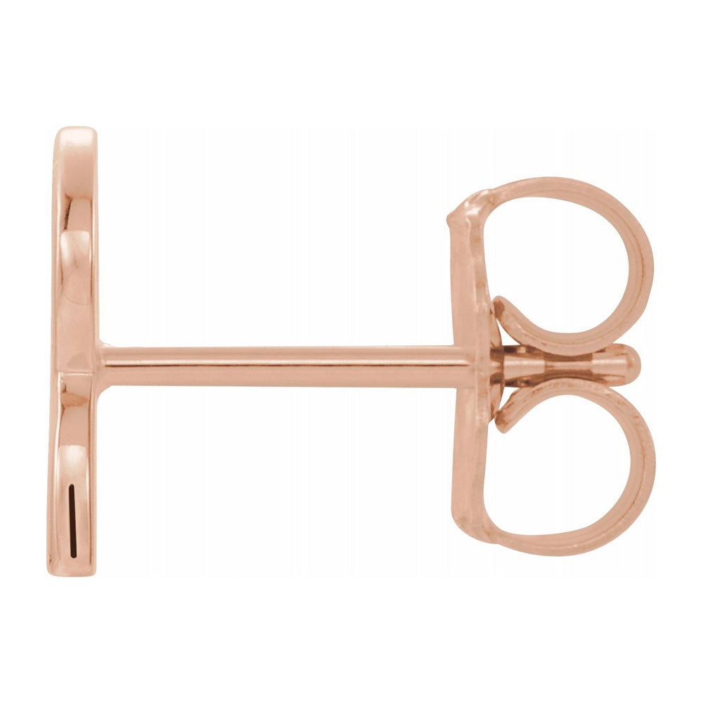 Alternate view of the Single, 14k Rose Gold Initial R Post Earring, 6.25 x 8mm by The Black Bow Jewelry Co.