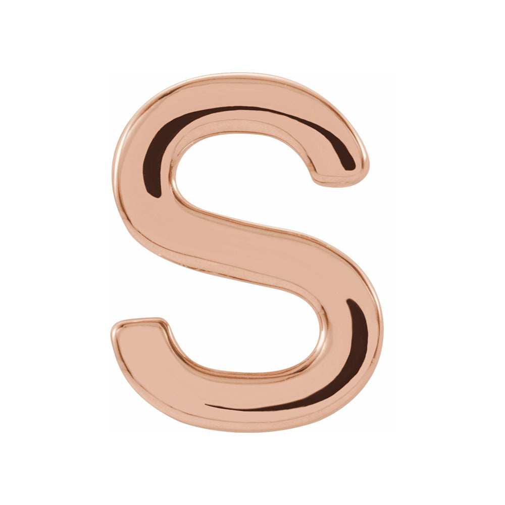 Single, 14k Rose Gold Initial S Post Earring, 6 x 8mm, Item E18500-S by The Black Bow Jewelry Co.
