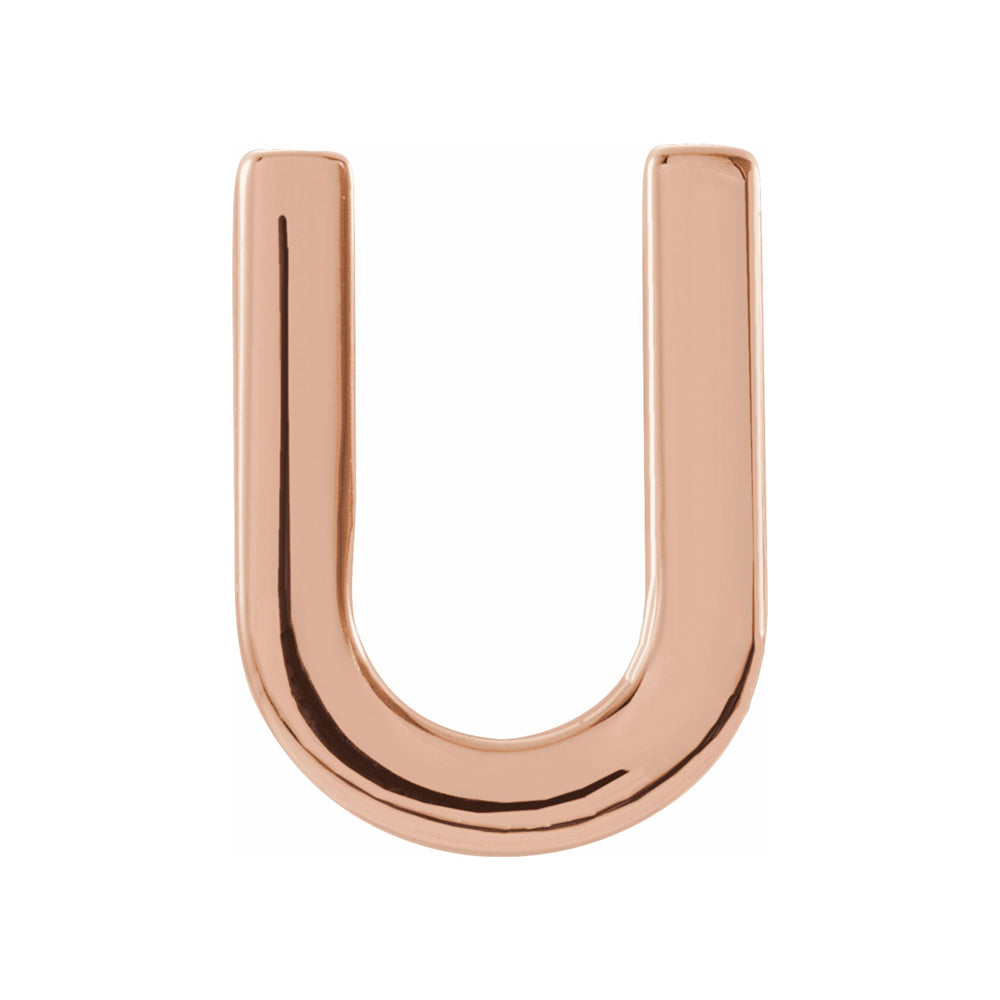 Single, 14k Rose Gold Initial U Post Earring, 6 x 8mm, Item E18500-U by The Black Bow Jewelry Co.