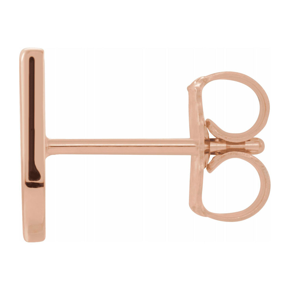 Alternate view of the Single, 14k Rose Gold Initial U Post Earring, 6 x 8mm by The Black Bow Jewelry Co.