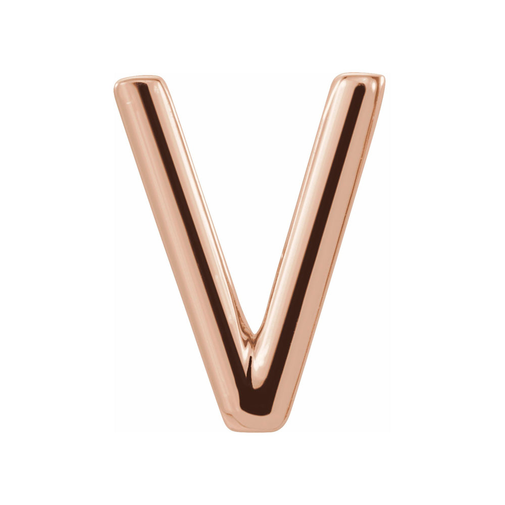 Single, 14k Rose Gold Initial V Post Earring, 6.5 x 8mm, Item E18500-V by The Black Bow Jewelry Co.