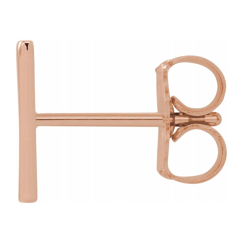 Alternate view of the Single, 14k Rose Gold Initial V Post Earring, 6.5 x 8mm by The Black Bow Jewelry Co.