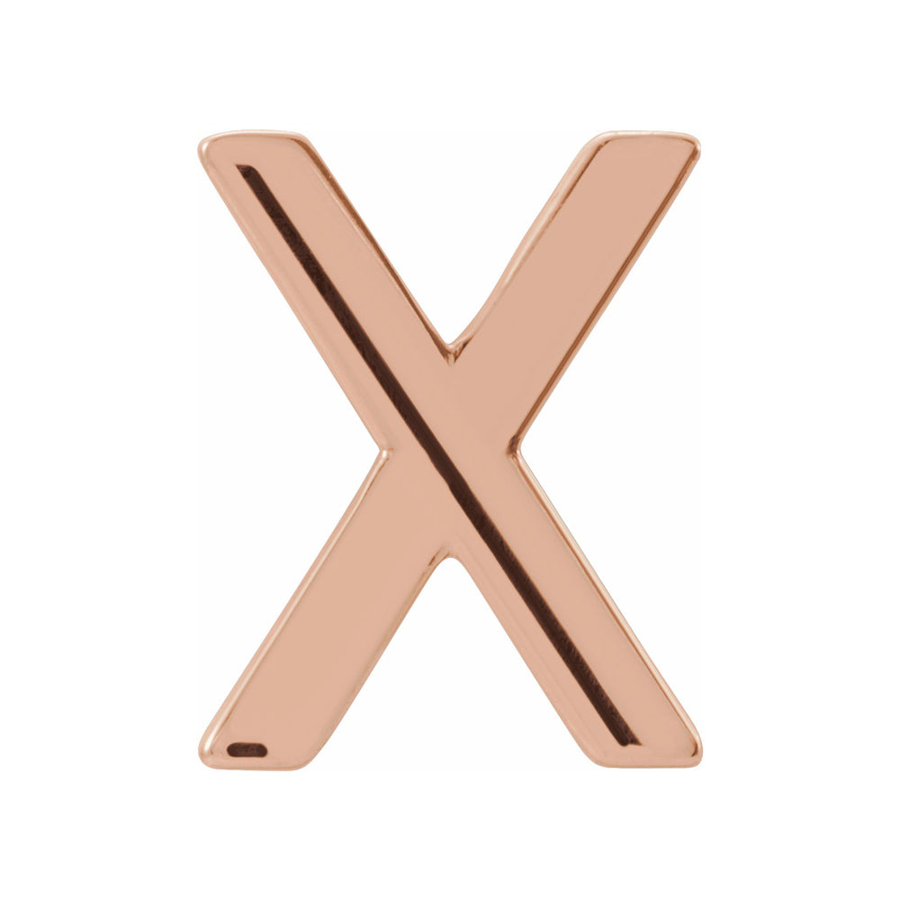 Single, 14k Rose Gold Initial X Post Earring, 6.25 x 8mm, Item E18500-X by The Black Bow Jewelry Co.