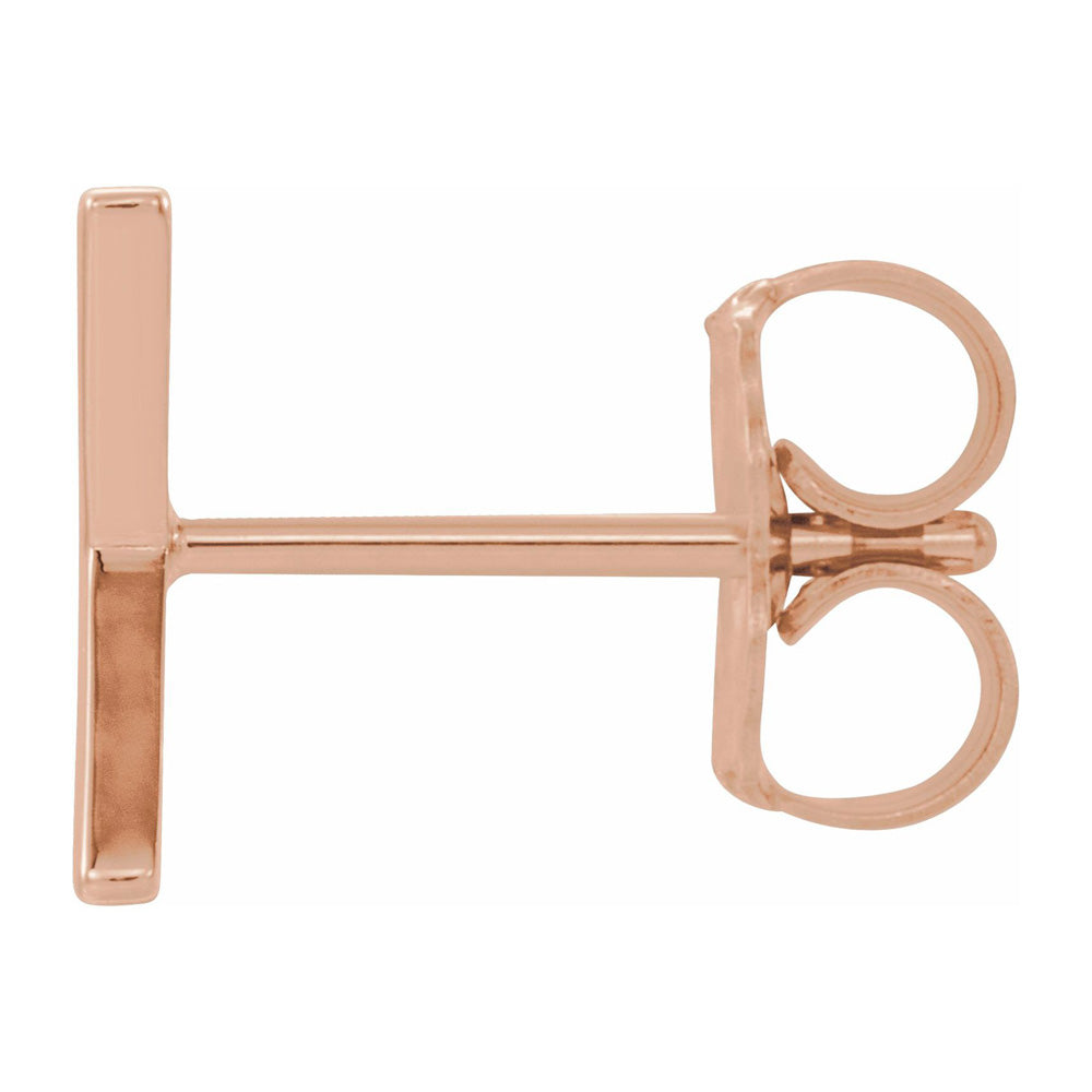 Alternate view of the Single, 14k Rose Gold Initial X Post Earring, 6.25 x 8mm by The Black Bow Jewelry Co.