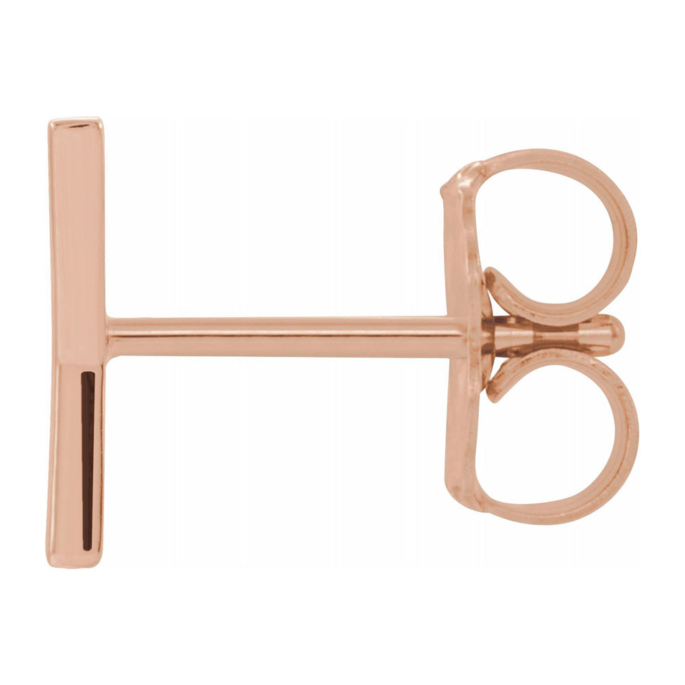 Alternate view of the Single, 14k Rose Gold Initial Y Post Earring, 5.75 x 8mm by The Black Bow Jewelry Co.