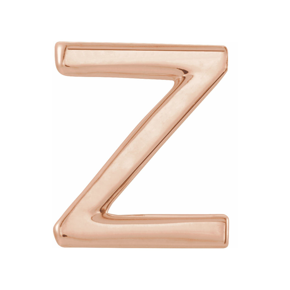 Single, 14k Rose Gold Initial Z Post Earring, 6.75 x 8mm, Item E18500-Z by The Black Bow Jewelry Co.