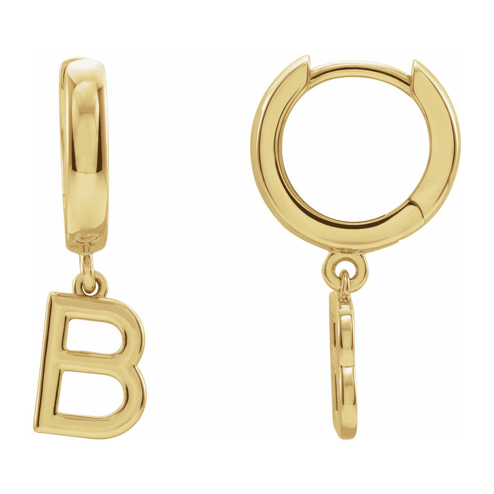 Alternate view of the Single, 14k Yellow Gold Initial A-Z Dangle Hoop Earring, 21mm by The Black Bow Jewelry Co.