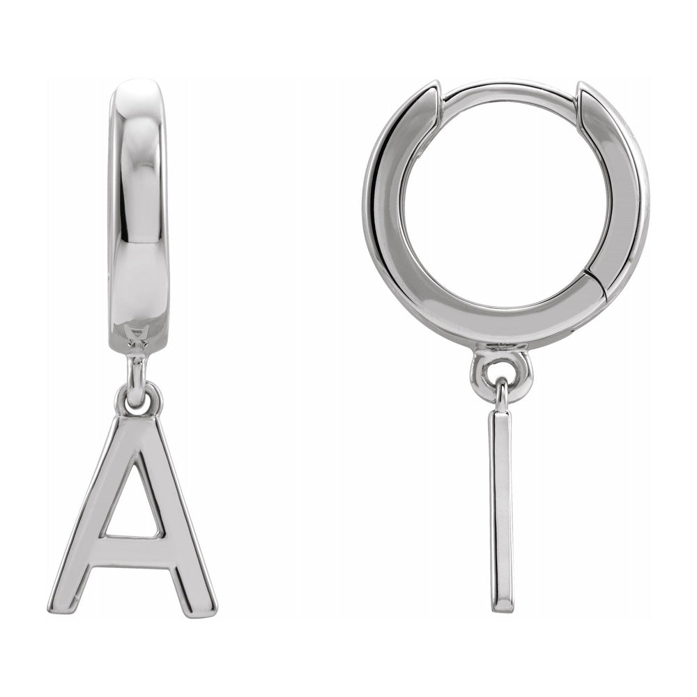 Single, 14k White Gold Initial A Dangle Hoop Earring, 7 x 21mm, Item E18502-A by The Black Bow Jewelry Co.