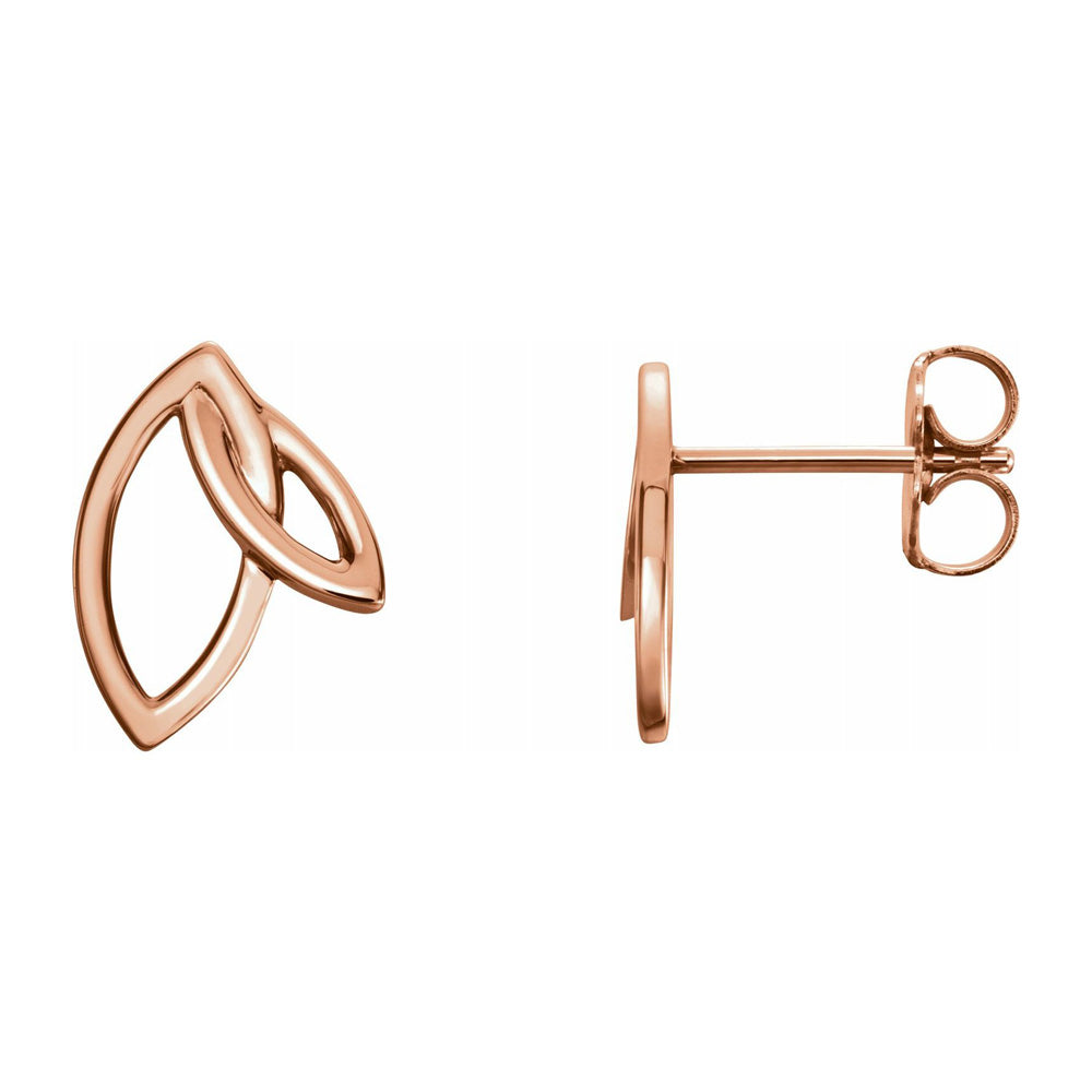 14K White, Yellow or Rose Gold Double Leaf Post Earrings, 8.5 x 11.5mm, Item E18504 by The Black Bow Jewelry Co.