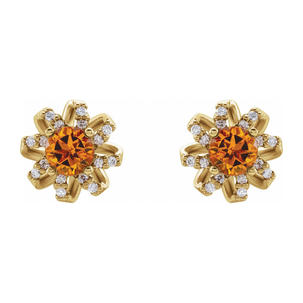 Alternate view of the 14K Yellow Gold, Citrine & 1/6 CTW Diamond 11mm Halo Post Earrings by The Black Bow Jewelry Co.