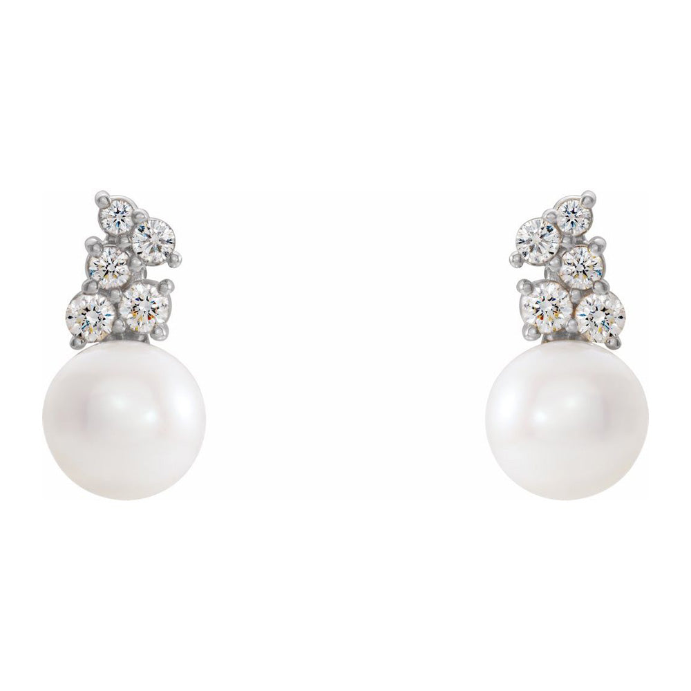 Alternate view of the 14K White Gold FW Cultured Pearl 3/8 CTW Diamond Post Earrings, 8x10mm by The Black Bow Jewelry Co.