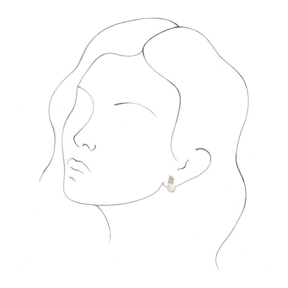 Alternate view of the 14K Yellow Gold FW Cultured Pearl 3/8CTW Diamond Post Earrings, 8x10mm by The Black Bow Jewelry Co.