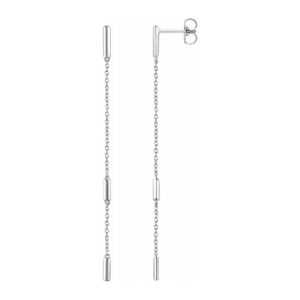 Alternate view of the 14K Yellow, White or Rose Gold Bar Chain Dangle Post Earrings, 2x68mm by The Black Bow Jewelry Co.