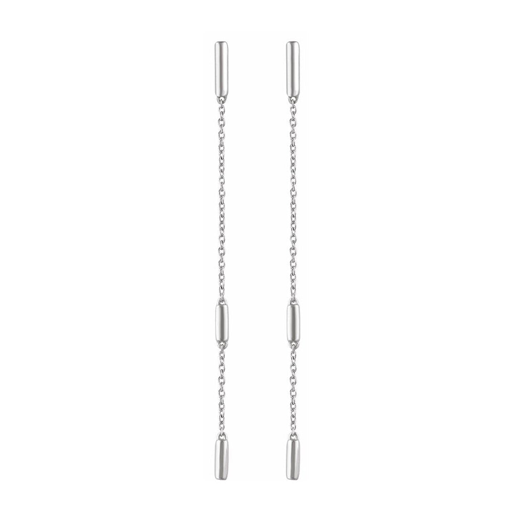 Alternate view of the 14K White Gold Bar Chain Dangle Post Earrings, 2 x 68mm by The Black Bow Jewelry Co.
