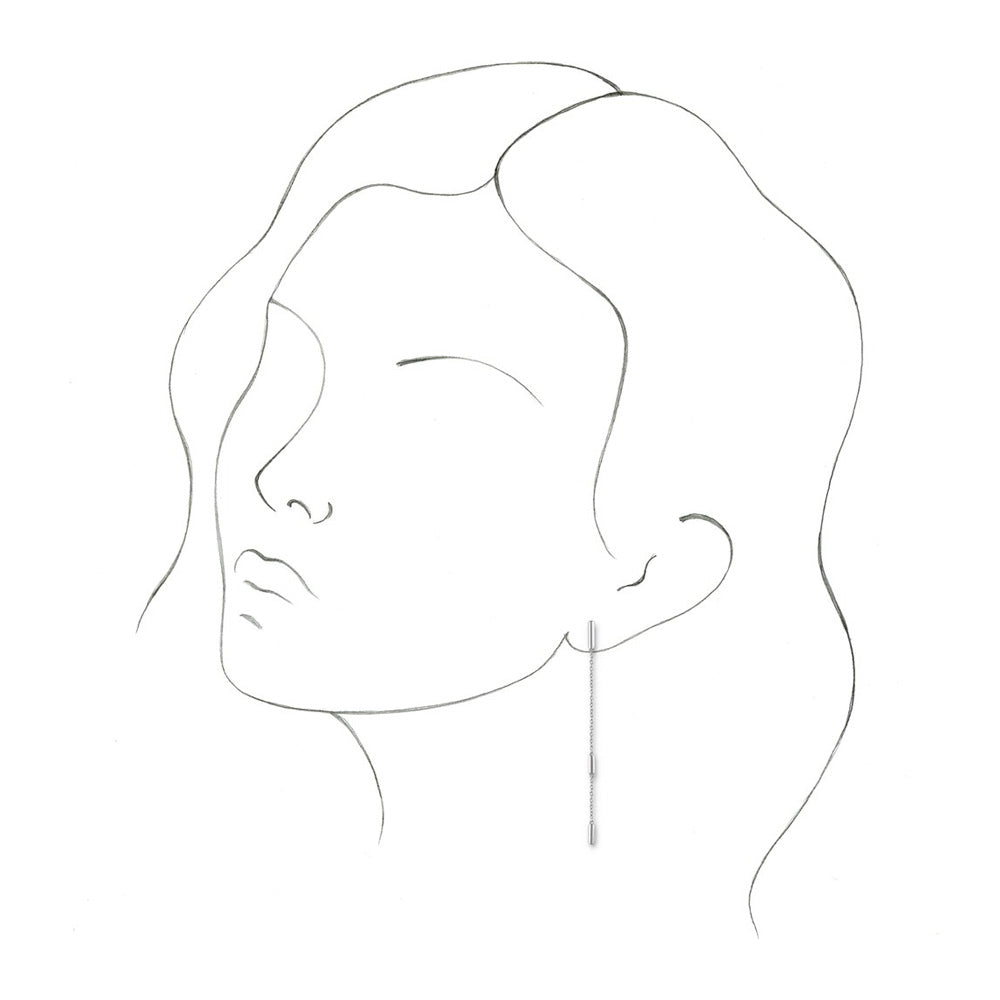 Alternate view of the 14K White Gold Bar Chain Dangle Post Earrings, 2 x 68mm by The Black Bow Jewelry Co.