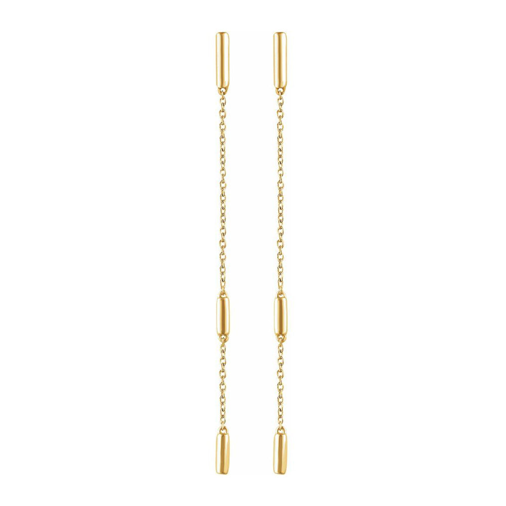 Alternate view of the 14K Yellow Gold Bar Chain Dangle Post Earrings, 2 x 68mm by The Black Bow Jewelry Co.