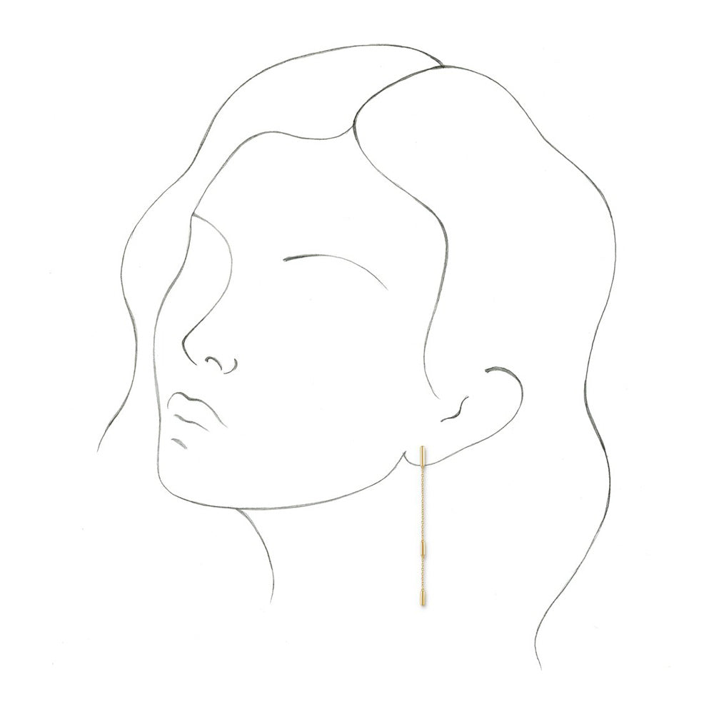 Alternate view of the 14K Yellow Gold Bar Chain Dangle Post Earrings, 2 x 68mm by The Black Bow Jewelry Co.