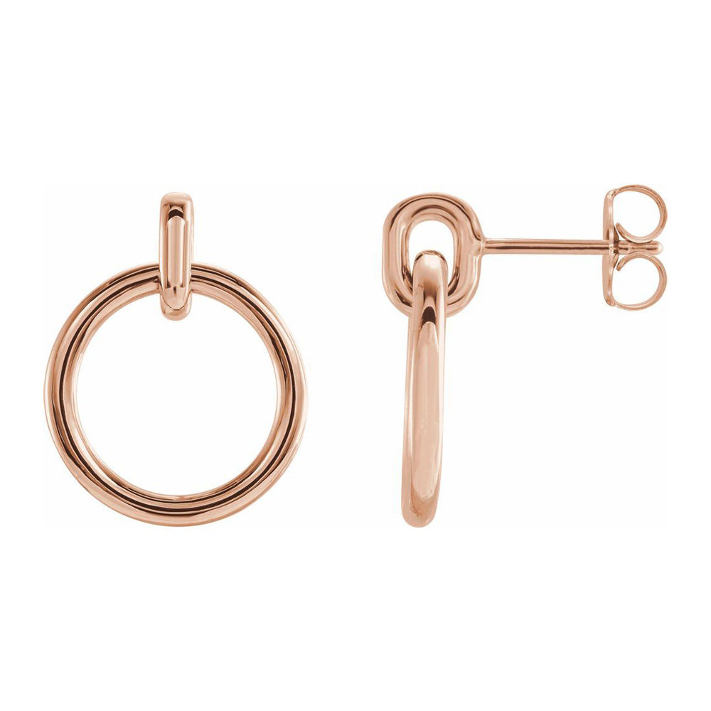 14K Yellow, White or Rose Gold Circle Dangle Post Earrings, 14 x 18mm, Item E18515 by The Black Bow Jewelry Co.