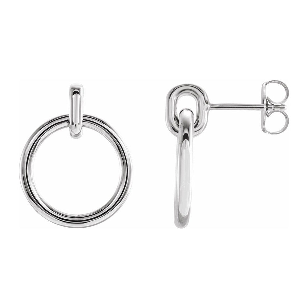 Alternate view of the 14K Yellow, White or Rose Gold Circle Dangle Post Earrings, 14 x 18mm by The Black Bow Jewelry Co.