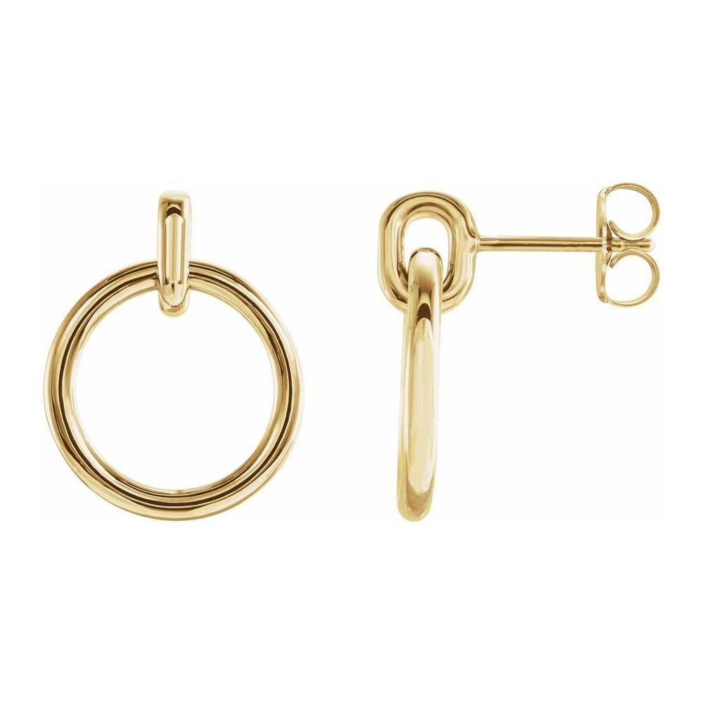 Alternate view of the 14K Yellow, White or Rose Gold Circle Dangle Post Earrings, 14 x 18mm by The Black Bow Jewelry Co.