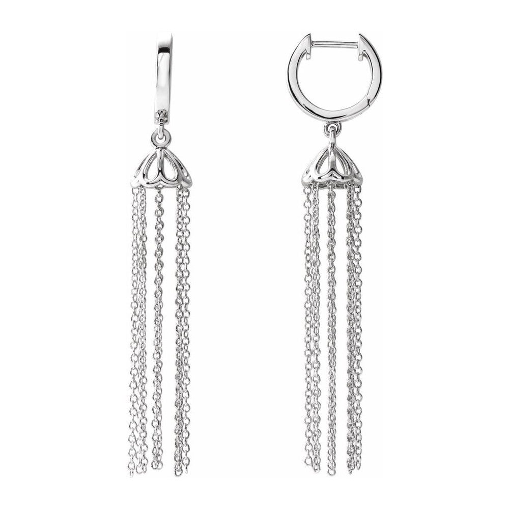 Alternate view of the 14K Yellow, White or Rose Gold Hinged Hoop Chain Tassel Earrings 53mm by The Black Bow Jewelry Co.