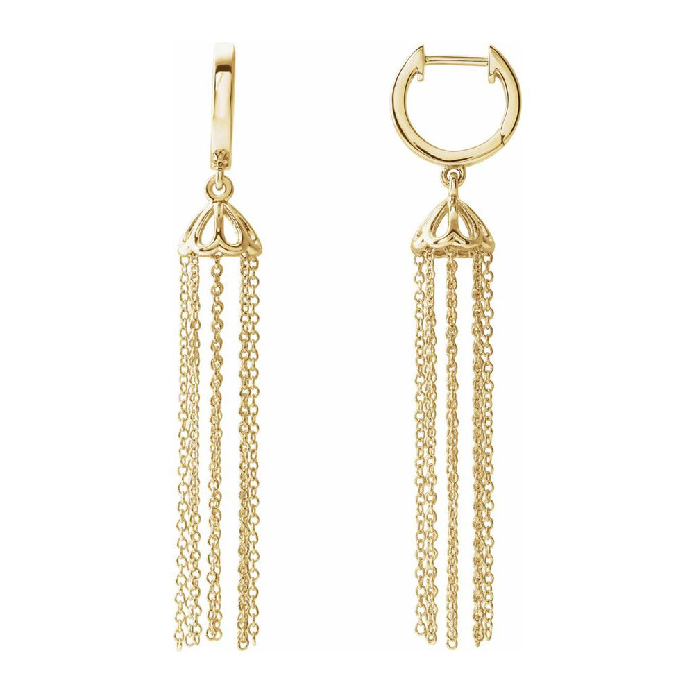 Alternate view of the 14K Yellow, White or Rose Gold Hinged Hoop Chain Tassel Earrings 53mm by The Black Bow Jewelry Co.