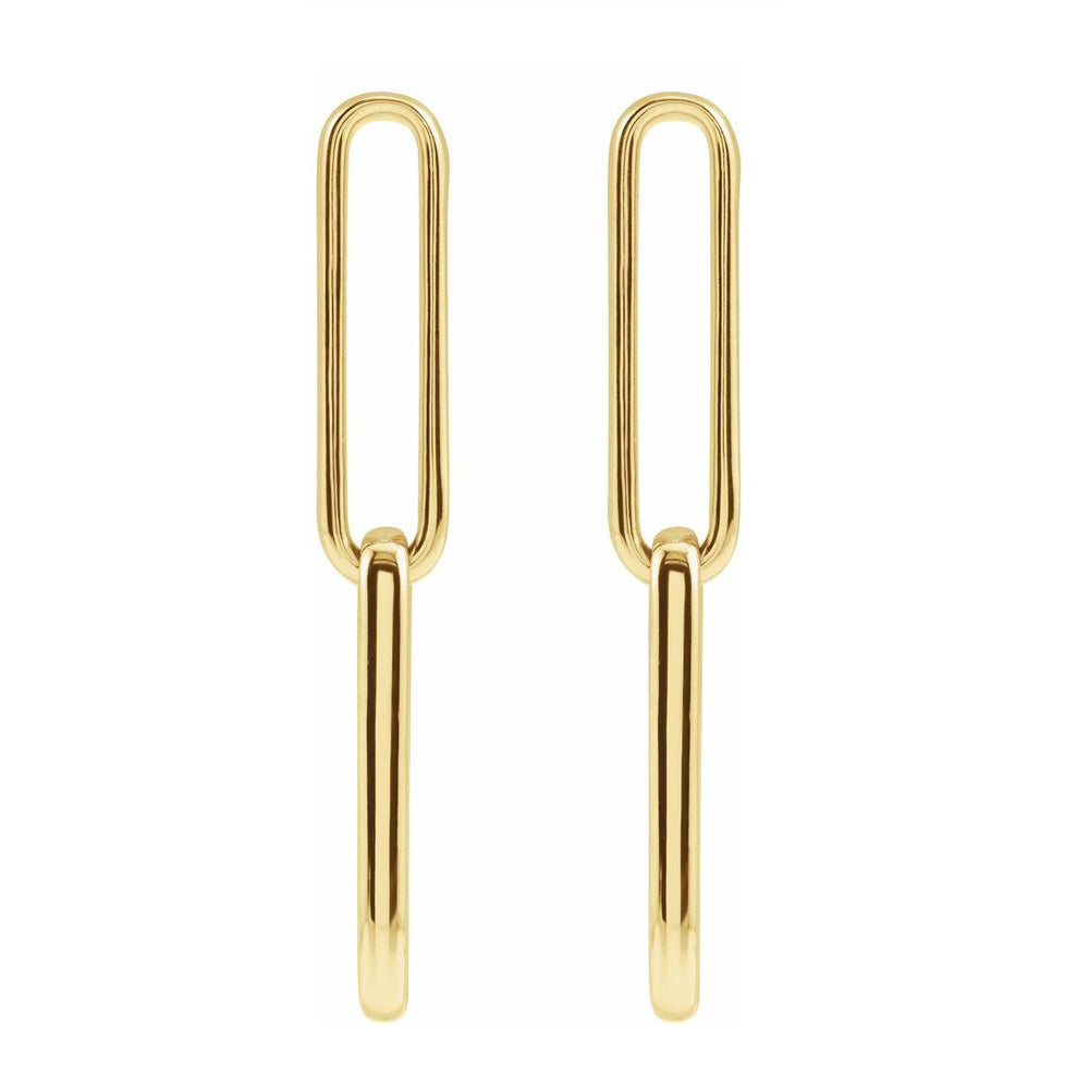 Alternate view of the 14K Yellow Gold Elongated Flat Link Dangle Post Earrings, 5 x 34mm by The Black Bow Jewelry Co.