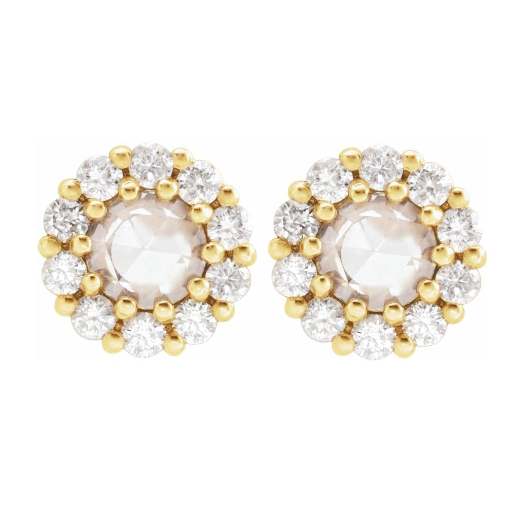14K Yellow Gold 3/8 CTW Rose-Cut Diamond Halo Style Earrings, 7.25mm, Item E18528-725 by The Black Bow Jewelry Co.