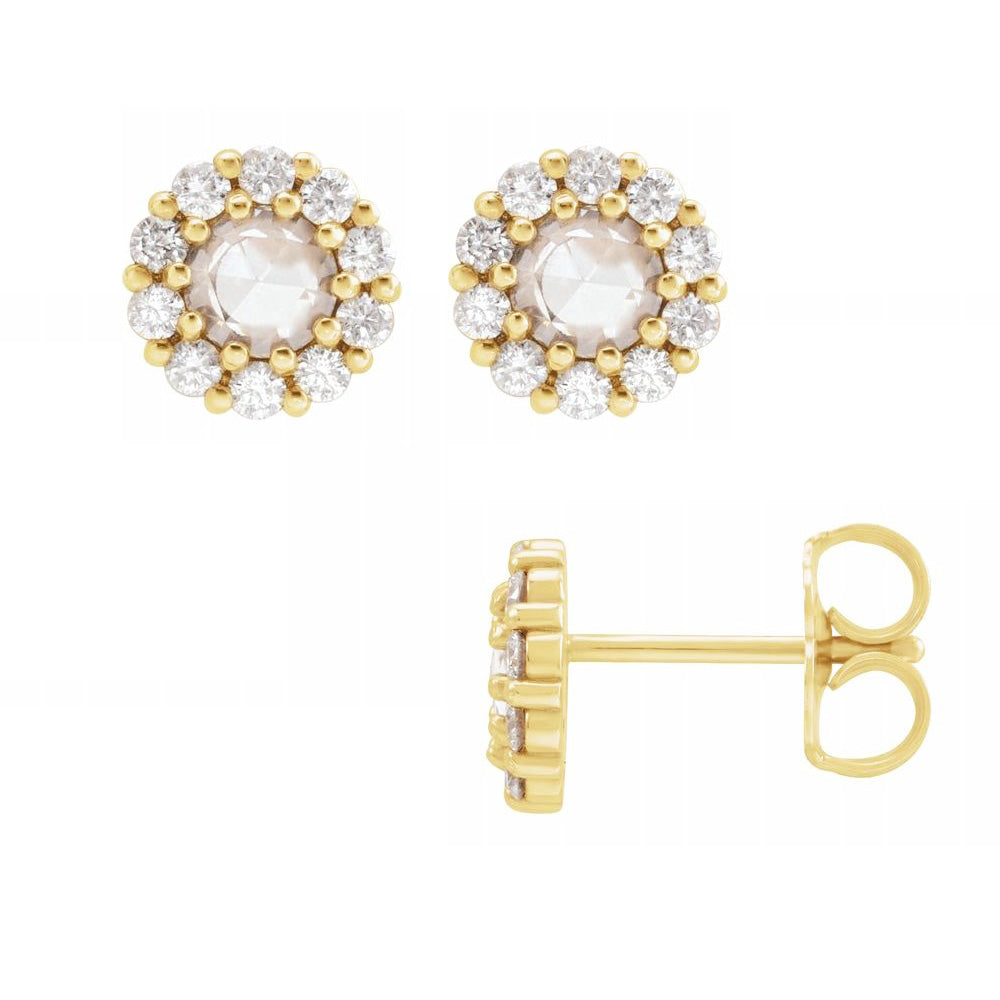 Alternate view of the 14K Yellow Gold Rose-Cut Diamond (VS2/SI1, G-H) Halo Style Earrings by The Black Bow Jewelry Co.