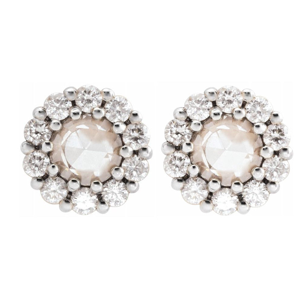 14K White Gold 1/4 CTW Rose-Cut Diamond Halo Style Earrings, 6.75mm, Item E18529-675 by The Black Bow Jewelry Co.