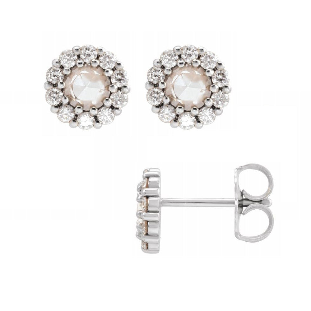 Alternate view of the 14K White Gold Rose-Cut Diamond (VS2/SI1, G-H) Halo Style Earrings by The Black Bow Jewelry Co.