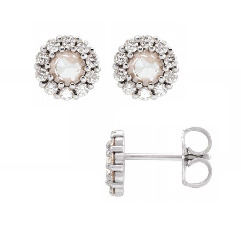 Alternate view of the 14K White Gold 1/4 CTW Rose-Cut Diamond Halo Style Earrings, 6.75mm by The Black Bow Jewelry Co.
