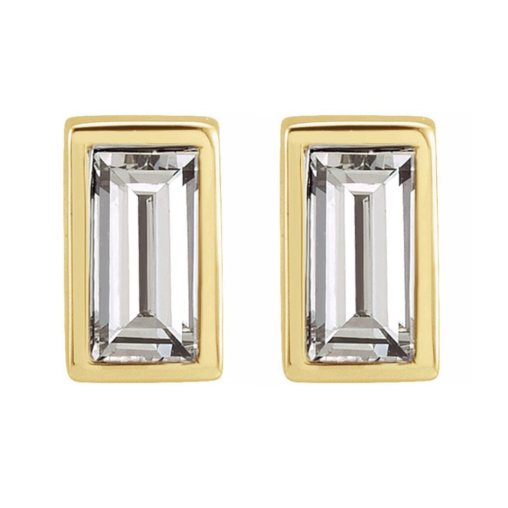 14K Yellow Gold 1/4 CTW Diamond Baguette Post Earrings, 3 x 4.75mm, Item E18531-475 by The Black Bow Jewelry Co.