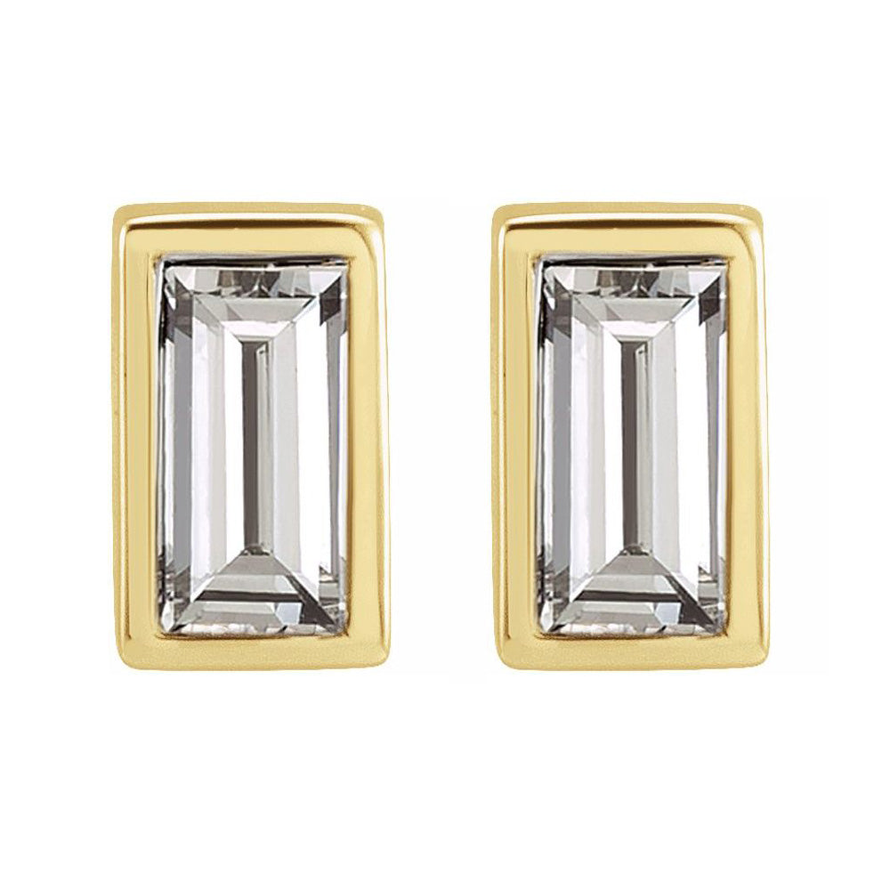 14K Yellow Gold 1/8 CTW Diamond Baguette Post Earrings, 2.5 x 4.25mm, Item E18531-425 by The Black Bow Jewelry Co.