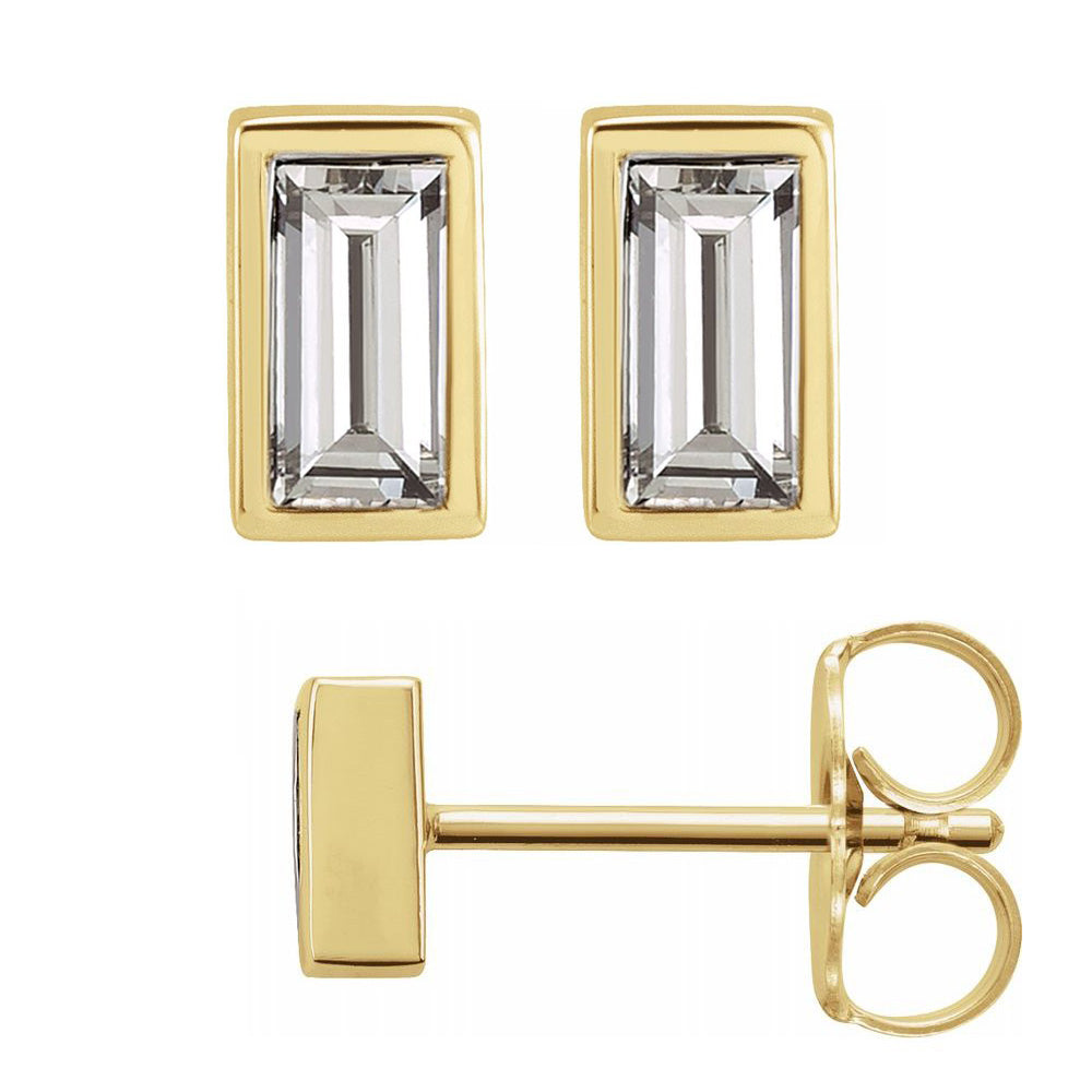 Alternate view of the 14K Yellow Gold .08 CTW Diamond Baguette Post Earrings, 2 x 3.5mm by The Black Bow Jewelry Co.