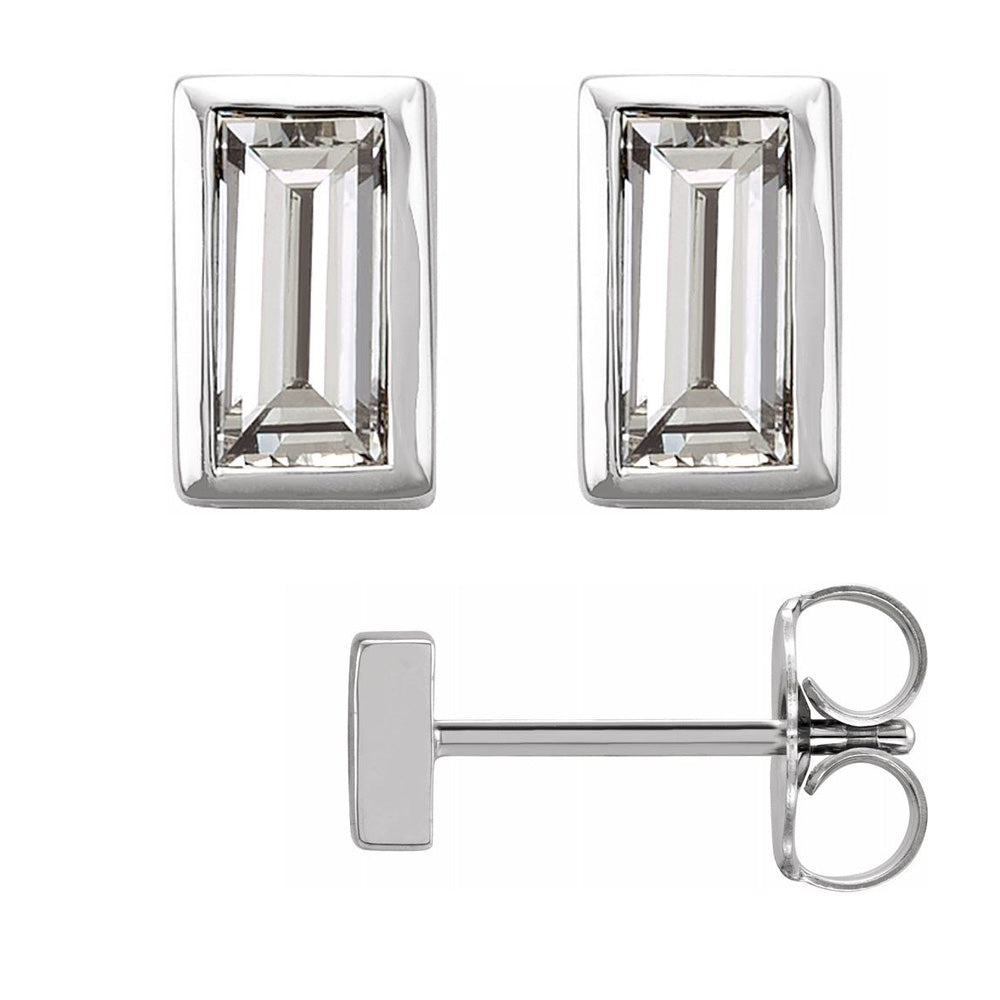 Alternate view of the 14K White Gold .08 CTW Diamond Baguette Post Earrings, 2 x 3.5mm by The Black Bow Jewelry Co.