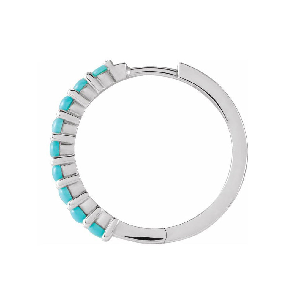 Alternate view of the Single, 14K White Gold Turquoise Hinged Huggie Hoop Earring, 2 x 12mm by The Black Bow Jewelry Co.