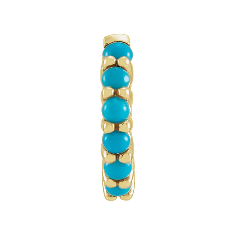 Alternate view of the Single, 14K Yellow or White Gold Turquoise Hinged Huggie Hoop Earring by The Black Bow Jewelry Co.